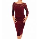 Wine Lace Detail Ruched Dress