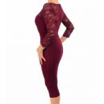 Wine Lace Detail Ruched Dress