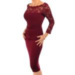 Wine Lace Slash Neck Ruched Dress