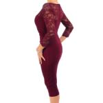 Wine Lace Slash Neck Ruched Dress