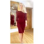 Wine Lace Slash Neck Ruched Dress