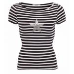 Navy Blue and White Stripe Sequin Top