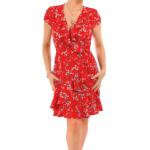 Red Ruffle Mock Wrap Skater Dress