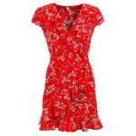 Red Ruffle Mock Wrap Skater Dress