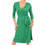 Emerald Green Print Slinky Wrap Dress