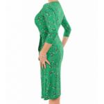 Emerald Green Print Slinky Wrap Dress