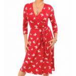 Red Butterfly Print Wrap Dress