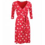 Red Butterfly Print Wrap Dress