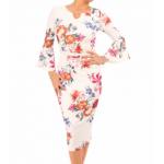 Ivory Floral Bell Sleeve Pencil Dress