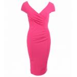 Hot Pink V Neck Ruched Dress