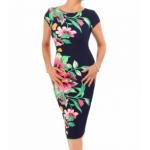 Navy Blue and Pink Floral Pencil Dress