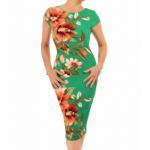 Jade Green and Orange Floral Pencil Dress