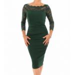 Forest Green Lace Detail Ruched Dress