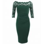 Forest Green Lace Detail Ruched Dress