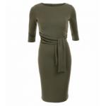 Khaki Sash Detail Pencil Dress