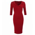 Wine Collar Detail Pencil Midi Dress