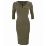 Khaki Collar Detail Pencil Midi Dress