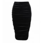 Black Ruched Velour Stretchy Skirt