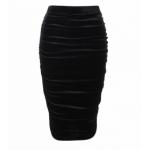 Black Ruched Velour Stretchy Skirt