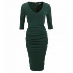 Forest Green V Neck Ruched Dress