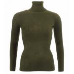 Army Green Ribbed Polo Neck Clingy Jumper