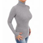 Grey Ribbed Polo Neck Clingy Jumper