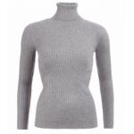 Grey Ribbed Polo Neck Clingy Jumper