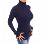 Navy Blue Ribbed Polo Neck Clingy Jumper