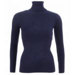 Navy Blue Ribbed Polo Neck Clingy Jumper
