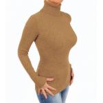 Camel Ribbed Polo Neck Clingy Jumper