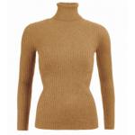 Camel Ribbed Polo Neck Clingy Jumper