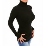 Black Ribbed Polo Neck Clingy Jumper