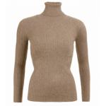 Mocha Ribbed Polo Neck Clingy Jumper