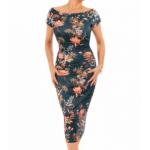 Teal Floral Ruched Pencil Dress