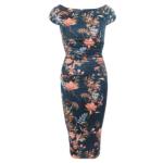 Teal Floral Ruched Pencil Dress