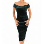 Emerald Green Velour Bardot Pencil Dress