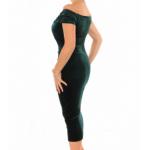 Emerald Green Velour Bardot Pencil Dress