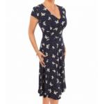 Navy Blue Butterfly Print Fit and Flare Dress 