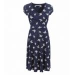 Navy Blue Butterfly Print Fit and Flare Dress 
