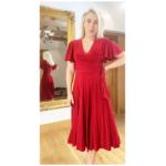 Red Waterfall Sleeve Fit and Flare Dress