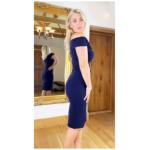 Navy Blue Sparkle Bardot Pencil Dress