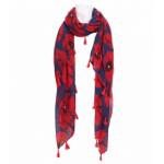 Navy and Red Poppy Print Tassel Scarf / Sarong