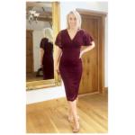 Wine Flutter Sleeve Lace Pencil Dress