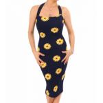 Navy Blue Daisy Print Halter Dress