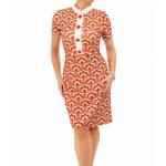 Orange and Brown Retro Print A Line Short Dress