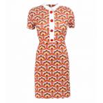 Orange and Brown Retro Print A Line Short Dress