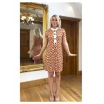 Orange and Brown Retro Print A Line Short Dress