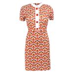 Orange and Brown Retro Print A Line Short Dress