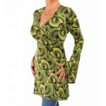 Green Retro Print Bell Sleeve Tunic Top