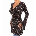 Black Heart Print Bell Sleeve Tunic Top